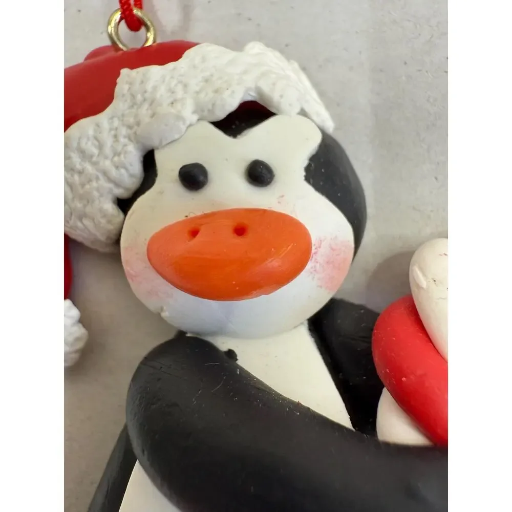 Polymer Clay Penguin Christmas Ornament, Santa Hat, Candy Cane, Holiday Decor